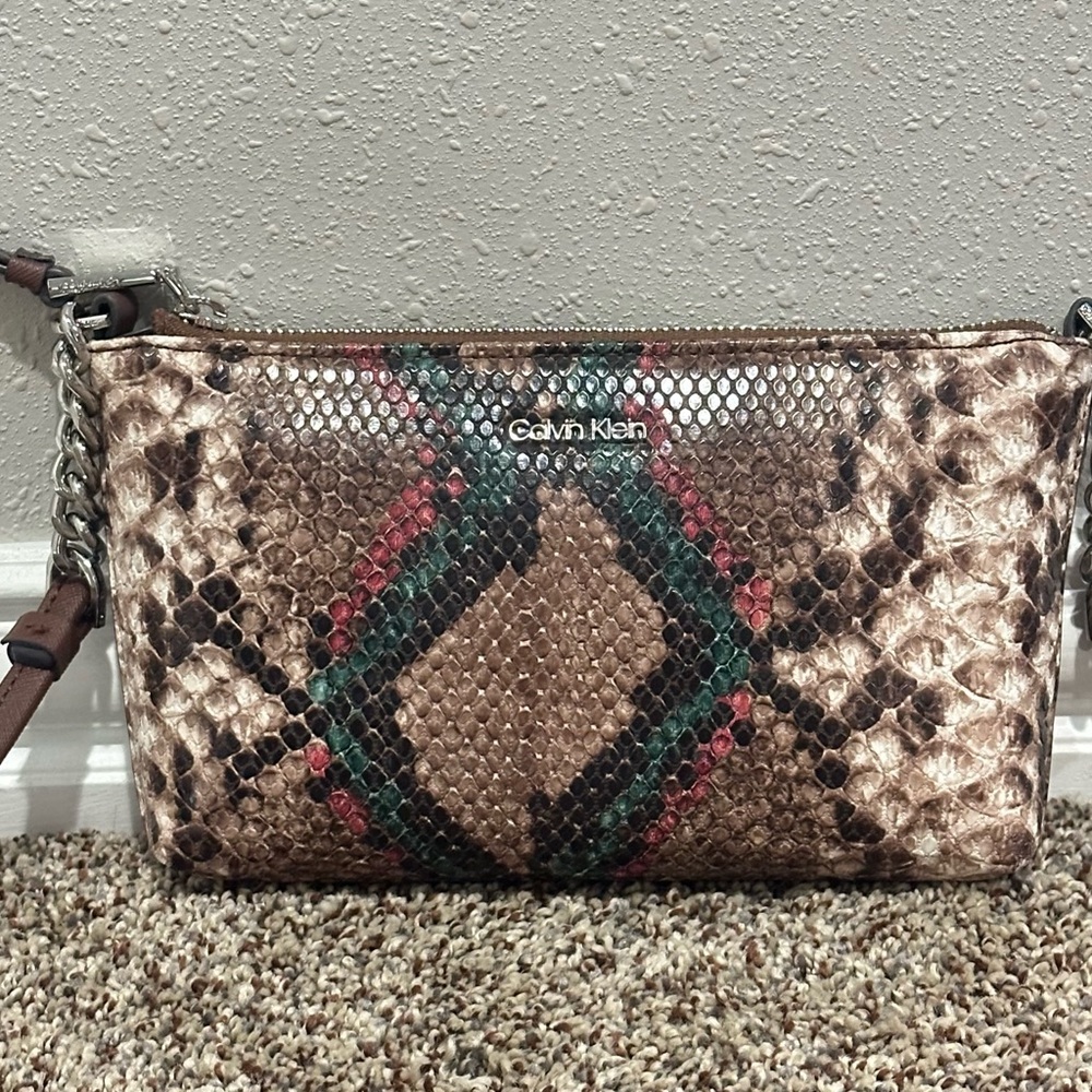 Calvin Klein Brown Snake Print Crossbody Bag